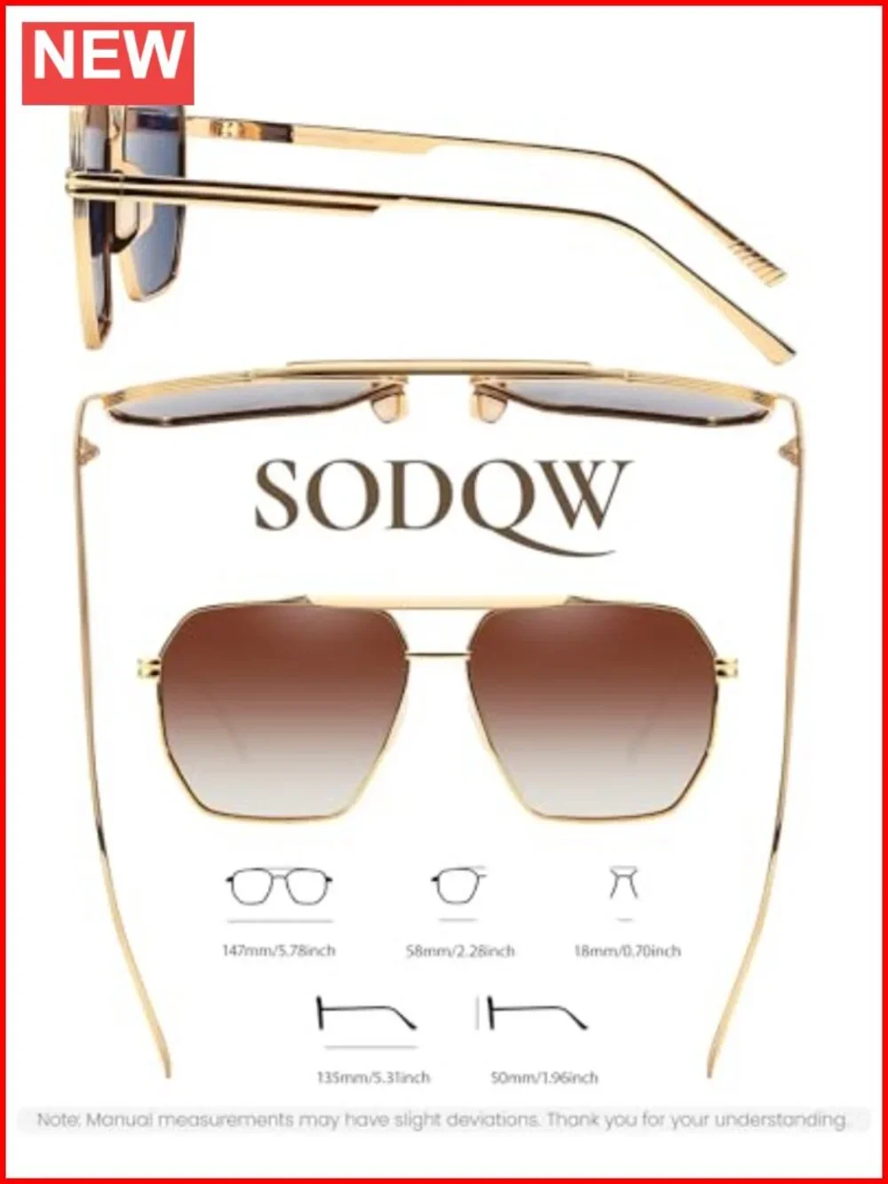 Oversized Square Aviator Sunglasses for Women Men Polarized UV400 Fashion Trendy